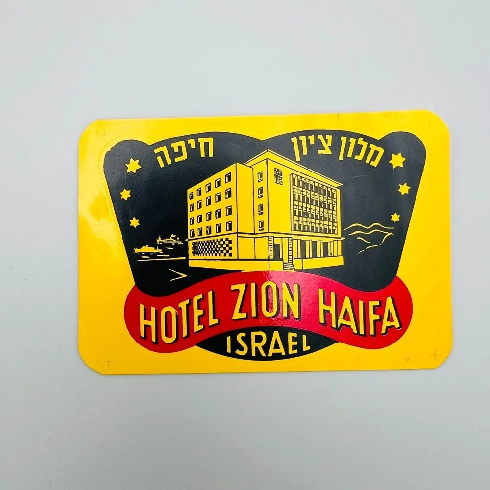 Vintage‎ Hotel Zion Haifa Israel Luggage Tag Travel Paper Ephemera 1968